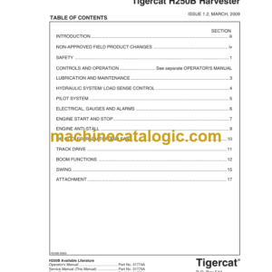 Tigercat H250B Harvester Service Manual (250H0101 - 250H2000)