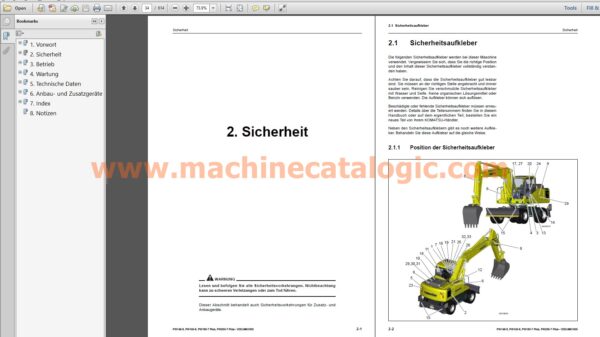 PW148-8, PW160-8, PW180-7 Plus, PW200-7 Plus MOBILEBAGGER Bedienungs- und Wartungsanleitung INDEX