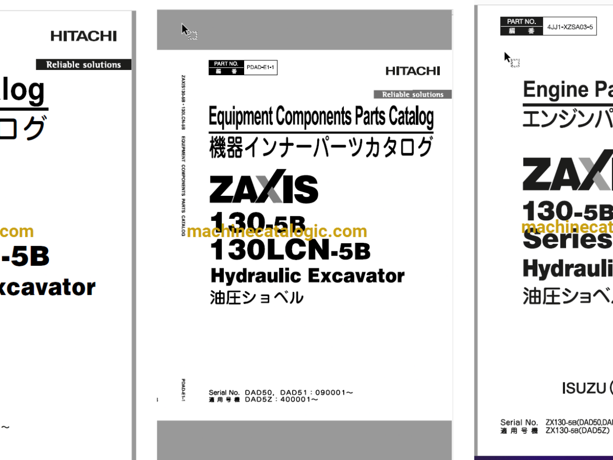 Hitachi ZX130-5B,ZX130LCN-5B Hydraulic Excavator Full Parts and Engine  Parts Catalog – Machine Catalogic