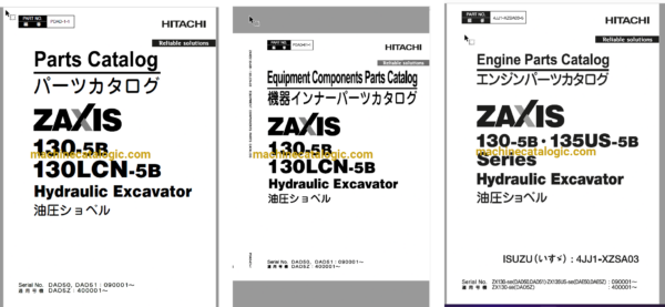 Hitachi ZX130-5B,ZX130LCN-5B Hydraulic Excavator Full Parts and Engine Parts Catalog