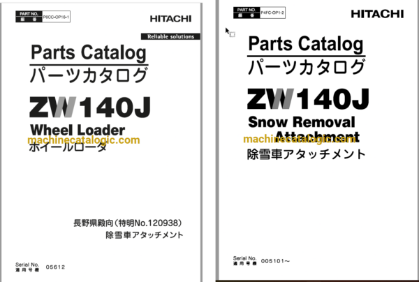 Hitachi ZW140J Wheel Loader Full Parts Catalog