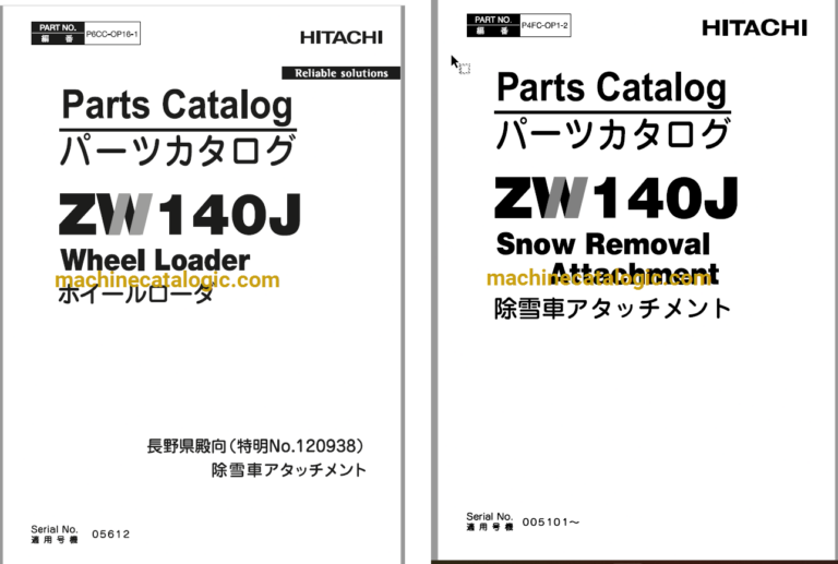 Hitachi ZW140J Wheel Loader Full Parts Catalog