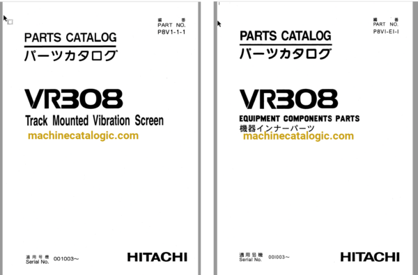 Hitachi VR308 Track Mounted Vibration Screen Full Parts Catalog