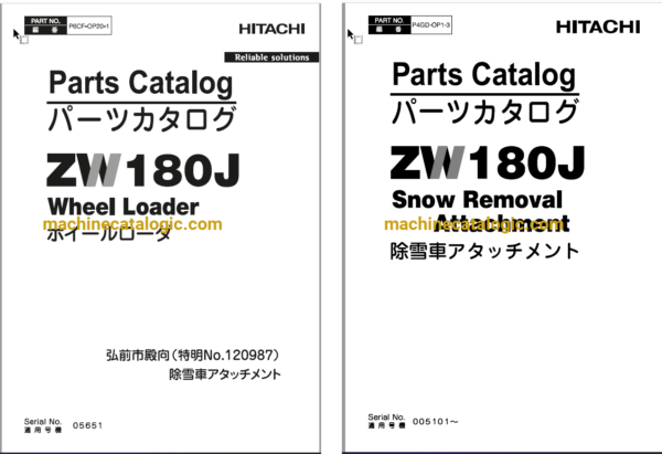 Hitachi ZW180J Wheel Loader Full Parts Catalog