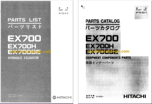 Hitachi EX700,EX700H,EX700BE Excavator Full Parts Catalog