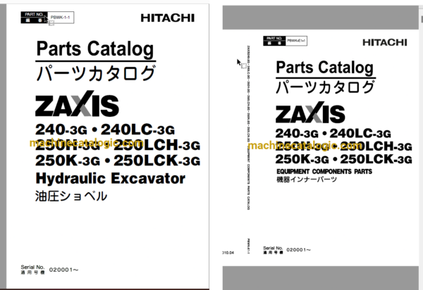 Hitachi ZX240-3G,ZX240LC-3G,ZX250H-3G,ZX250LCH-3G,ZX250K-3G,ZX250LCK-3G Hydraulic Excavator Full Parts Catalog