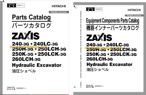 Hitachi ZX240-3G,ZX240LC-3G,ZX250H-3G,ZX250LCH-3G,ZX250K-3G,ZX250LCK-3G,ZX260LCH-3G Hydraulic Excavator Full Parts Catalog