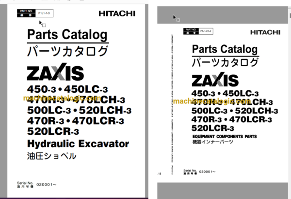 Hitachi ZX450-3,ZX450LC-3,ZX470H-3,ZX470LCH-3,ZX500LC-3,ZX520LCH-3,ZX470R-3,ZX470LCR-3,ZX520LCR-3 Hydraulic Excavator Full Parts Catalog