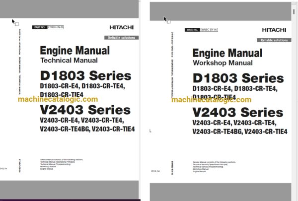 Hitachi D1803 Series, V2403 Series Technical and Workshop Engine Manual