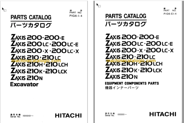 Hitachi ZX200,210 Classes Excavator Full Parts Catalog