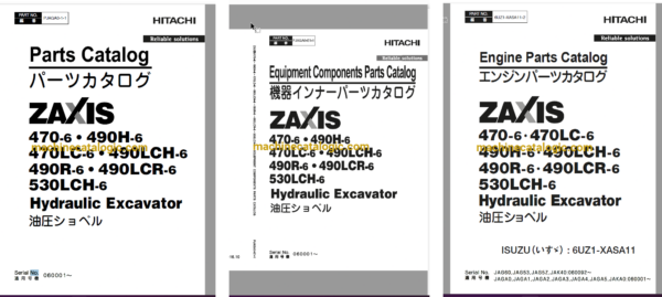 Hitachi ZX470-6,ZX470LC-6,ZX490H-6,ZX490LCH-6,ZX490R-6,ZX490LCR-6,ZX530LCH-6 Hydraulic Excavator Full Parts Catalog