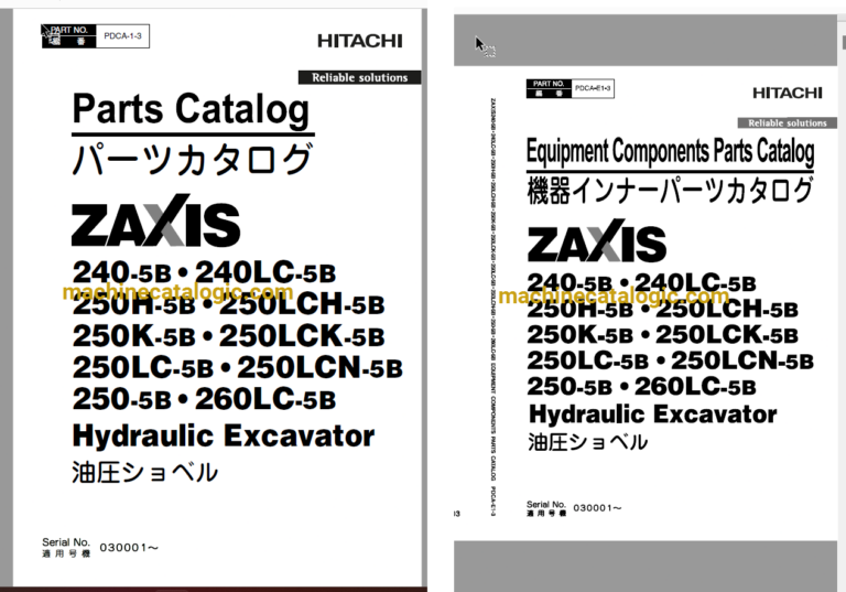Hitachi ZX240-5B,ZX240LC-5B,ZX250H-5B,ZX250LCH-5B,ZX250K-5B,ZX250LCK-5B,ZX250LC-5B,ZX250LCN-5B,ZX250-5B,ZX260LC-5B Hydraulic Excavator Full Parts and Engine Parts Catalog