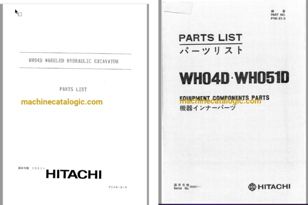 Hitachi WH04D,WH051D Wheeled Hydraulic Excavataor Full Parts Catalog