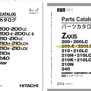 Hitachi ZX200,ZX200LC,ZX200-E,ZX200LC-E,ZX210,ZX210LC,ZX210H,ZX210LCH,ZX210K,ZX210LCK,ZX210N,ZX240 Excavator Full Parts Catalog