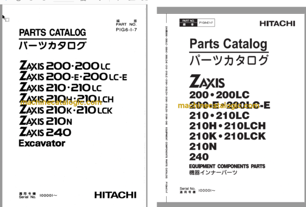 Hitachi ZX200,ZX200LC,ZX200-E,ZX200LC-E,ZX210,ZX210LC,ZX210H,ZX210LCH,ZX210K,ZX210LCK,ZX210N,ZX240 Excavator Full Parts Catalog