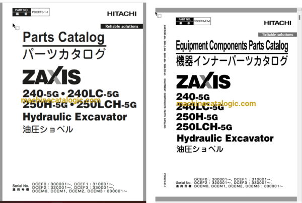 Hitachi ZX240-5G Series Hydraulic Excavator Full Parts Catalog