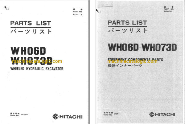 Hitachi WH06D,WH073D Wheeled Hydraulic Excavataor Full Parts Catalog