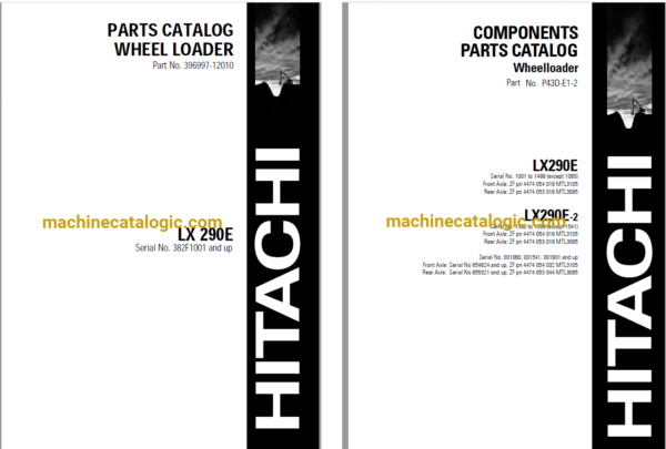 Hitachi LX290E, LX290E-1, LX290E-2 Wheel Loader Full Parts Catalog