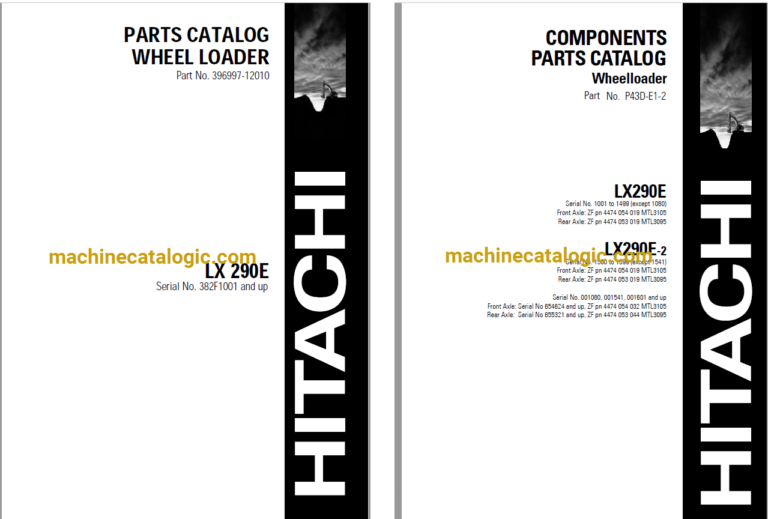 Hitachi LX290E, LX290E-1, LX290E-2 Wheel Loader Full Parts Catalog