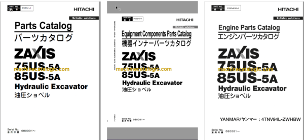 Hitachi ZX75US-5A,ZX85US-5A Hydraulic Excavator Full Parts and Engine Parts Catalog