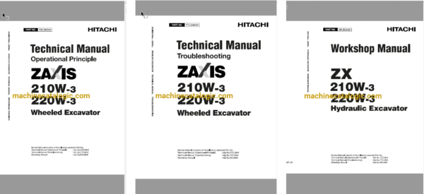 Hitachi ZX210W-3,ZX220W-3 Wheeled Excavator Technical and Workshop Manual