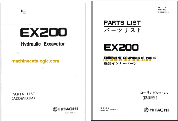 Hitachi EX200 Hydraulic Excavator Full Parts Catalog