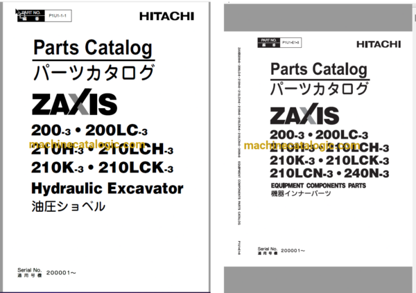 Hitachi ZX200-3,ZX200LC-3,ZX210H-3,ZX210LCH-3,ZX210K-3,ZX210LCK-3,ZX210LCN-3,ZX240N-3 Hydraulic Excavator Full Parts Catalog