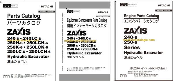 Hitachi ZX240-6,ZX240LC-6,ZX250H-6,ZX250LCH-6,ZX250K-6,ZX250LCK-6,ZX250LC-6,ZX250LCN-6 Hydraulic Excavator Full Parts and Engine Parts Catalog