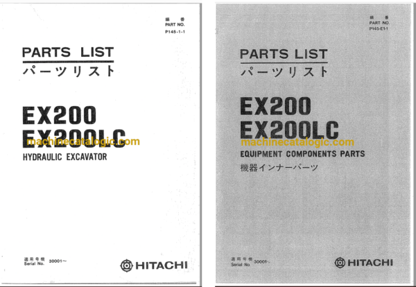 Hitachi EX200,EX200LC Hydraulic Excavator Full Parts Catalog