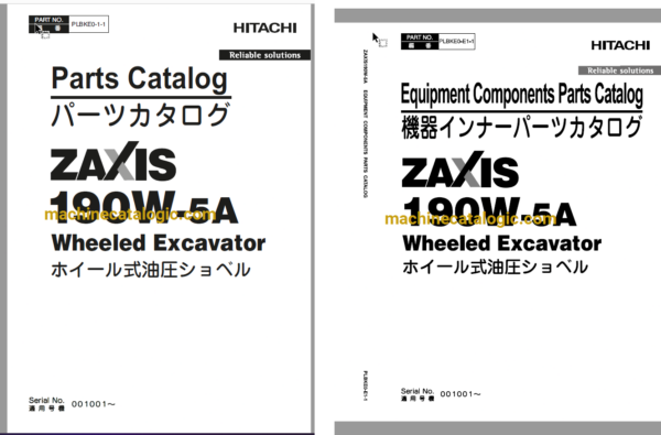 Hitachi ZAXIS190W-5A Wheeled Excavataor Full Parts Catalog