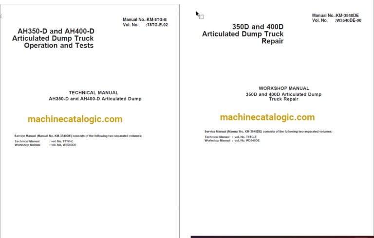 Hitachi AH350-D, AH400-D Articulated Dump Truck Technical and Workshop Manual