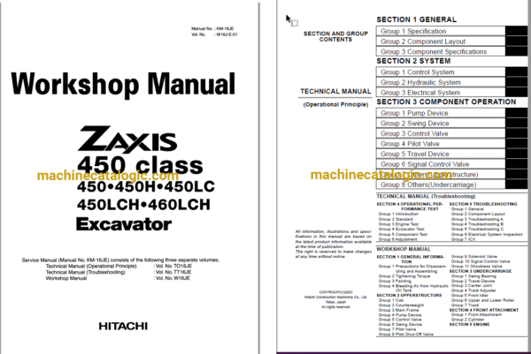 Hitachi ZX450,ZX450H,ZX450LC,ZX450LCH,ZX460LCH Excavator Technical and Workshop Manual