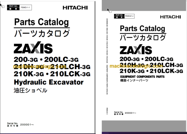 Hitachi ZX200-3G,ZX200LC-3G,ZX210H-3G,ZX210LCH-3G,ZX210K-3G,ZX210LCK-3G Hydraulic Excavator Full Parts Catalog