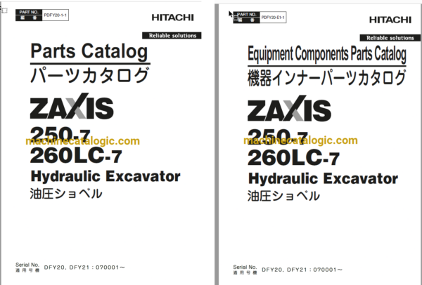 Hitachi ZX250-7, ZX260LC-7 Hydraulic Excavator Full Parts Catalog