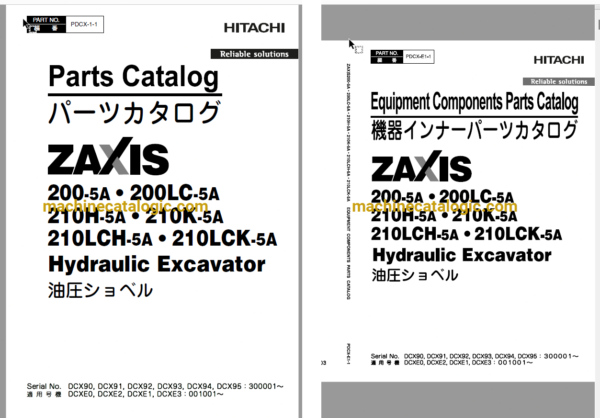 Hitachi ZX200-5A,ZX200LC-5A,ZX210H-5A,ZX210K-5A,ZX210LCH-5A,ZX210LCK-5A Hydraulic Excavator Full Parts Catalog