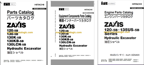 Hitachi ZX120-5B,ZX130-5B,ZX130K-5B,ZX130KB-5B,ZX130LCN-5B Hydraulic Excavator Full Parts and Engine Parts Catalog