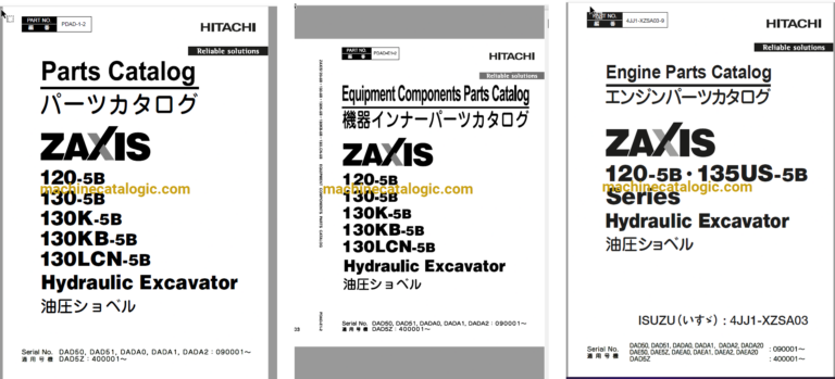 Hitachi ZX120-5B,ZX130-5B,ZX130K-5B,ZX130KB-5B,ZX130LCN-5B Hydraulic Excavator Full Parts and Engine Parts Catalog