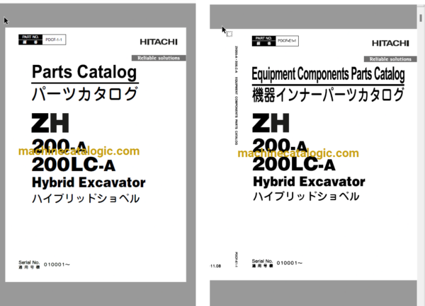 Hitachi ZH200-A,ZH200LC-A Hybrid Excavator Full Parts Catalog