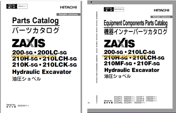 Hitachi ZX200-5G,ZX200LC-5G,ZX210H-5G,ZX210LCH-5G,ZX210K-5G,ZX210LCK-5G Hydraulic Excavator Full Parts Catalog