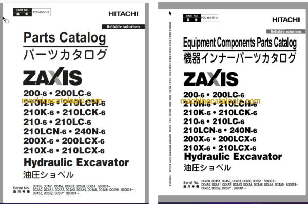 Hitachi ZX200-6 Series Hydraulic Excavator Full Parts and Engine Parts Catalog