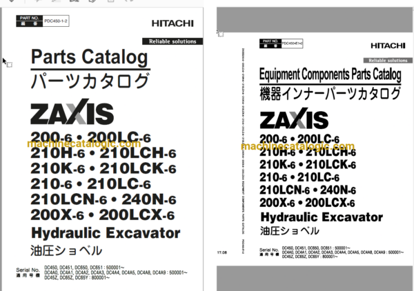 Hitachi ZX200-6,ZX200LC-6,ZX210H-6,ZX210LCH-6,ZX210K-6,ZX210LCK-6,ZX210-6,ZX210LC-6,ZX210LCN-6,ZX240N-6,ZX200X-6,ZX200LCX-6 Hydraulic Excavator Full Parts Catalog