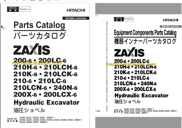 Hitachi ZX200-6,ZX200LC-6,ZX210H-6,ZX210LCH-6,ZX210K-6,ZX210LCK-6,ZX210-6,ZX210LC-6,ZX210LCN-6,ZX240N-6,ZX200X-6,ZX200LCX-6 Hydraulic Excavator Full Parts Catalog
