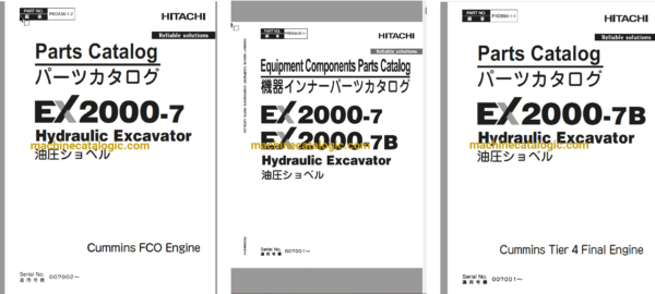 Hitachi EX2000-7, EX2000-7B Hydraulic Excavator Full Parts Catalog