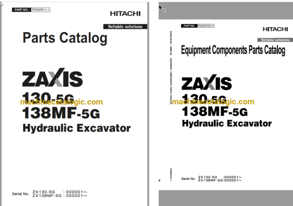 Hitachi ZX130-5G,ZX138MF-5G Hydraulic Excavator Full Parts Catalog