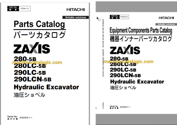 Hitachi ZX280-5B,ZX280LC-5B,ZX290LC-5B,ZX290LCN-5B Hydraulic Excavator Full Parts Catalog