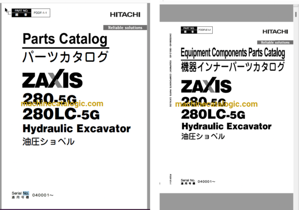 Hitachi ZX280-5G,ZX280LC-5G Hydraulic Excavator Full Parts Catalog