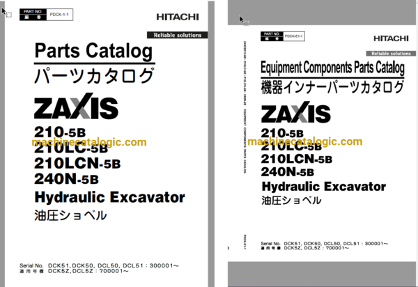 Hitachi ZX210-5B,ZX210LC-5B,ZX210LCN-5B,ZX240N-5B Hydraulic Excavator Full Parts Catalog