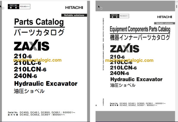 Hitachi ZX210-6,ZX210LC-6,ZX210LCN-6,ZX240N-6 Hydraulic Excavator Full Parts Catalog