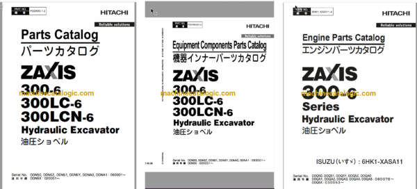 Hitachi ZX300-6,ZX300LC-6,ZX300LCN-6 Hydraulic Excavator Full Parts and Engine Parts Catalog