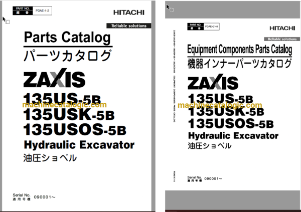 Hitachi ZX135US-5B, ZX135USK-5B, ZX135USOS-5B Hydraulic Excavator Full Parts Catalog